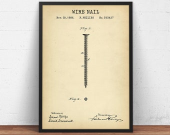 Screws Patent Print,  Woodworking, Wire Nail Blueprint, Woodwork Decor, Carpenter Gifts Furniture Making Wall Art, Fastener