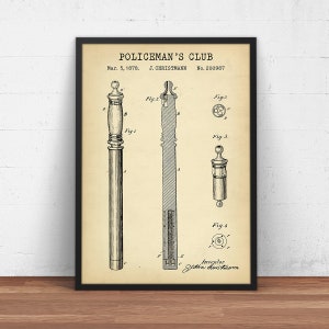 Polizisten Patent Print, Bürodeko, Cop Baton Poster, Polizist Geschenk, Strafverfolgung, Polizist Wand Kunst