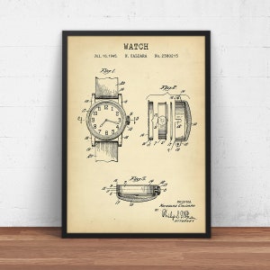 Impression de brevet de montre-bracelet - plan de montre - décoration d'entreprise de montres - oeuvre d'art murale de magasin de détail - cadeau horloger - horloger horloger