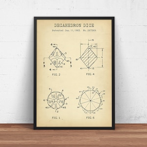 D10 Dice,  10 sided Decahedron Die, DnD Dice, Dungeons And Dragons Poster Print, D&D Wall Art, Game Room Decor, Gifts