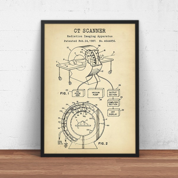 CT Scanner Patent Print, Computerized Tomography Machine, Cat Scan Blueprint, Doctor Office, Medical Wall Art, Lab Decor, Hospital Equipment