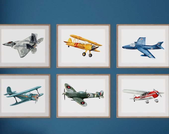 Vintage Plane Watercolor Prints: Nursery Wall Art Bundle