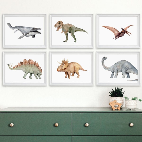 Gallery wall Dinosaur prints, dinosaur watercolor paintings, Dinosaur Nursery Prints, Kids Gallery Wall Set, Dinosaur Wall Art, T-Rex Print