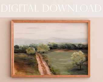 DIGITAL DOWNLOAD, Landscape wall art, Vintage Inspired landscape, field landscape, landscape painting, moody country landscape, landscape