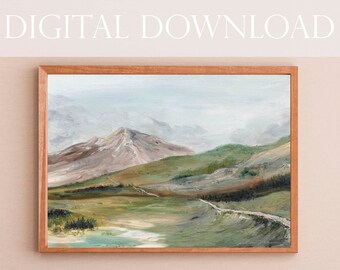 Vintage Mountain Landscape Painting Art Print (Digital Download)