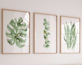 Watercolor Leaves Print Set: Botanical Gallery Wall Art
