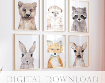 DIGITAL DOWNLOADS, woodland animal bundle, nursery woodland bundle, nursery animals, gallery wall animals, set of 6, woodland nursery