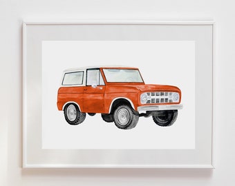 Watercolor Retro Car Print: Vintage Jeep Wall Art