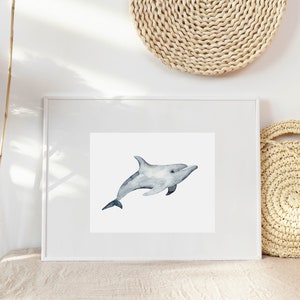 Watercolor Dolphin Print, Nautical, Painting, ocean animal, sea creature, nursery, baby, kids room, blue, humpback, art, wall hanging, whale