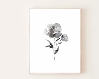 Black and White Watercolor Floral - Print #1 / simple floral / art / botanical / decor / painting / home decor / wall hanging