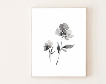 Black and White Watercolor Floral - Print #2 / simple floral / art / botanical / decor / painting / home decor / wall hanging / modern