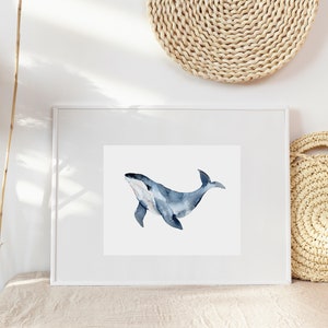 Watercolor Whale Print, Nautical, Painting, ocean animal, sea creature, nursery, baby, kid's room, blue, humpback, art, wall hanging