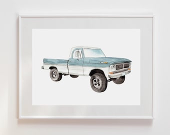 Classic Car Prints, Car wall decor, vintage truck print, watercolor vehicles, watercolor cars, truck painting, vintage truck painting