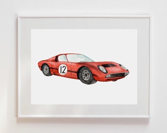 Watercolor Classic Print: Classic Racecar Wall Decor