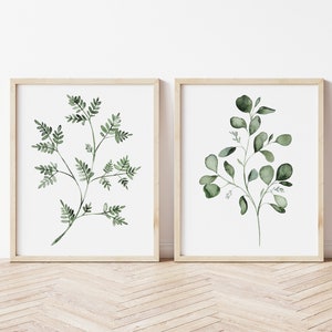 Lichte versie, aquarel groene bladeren, woonkamer decor, keuken kunst, eucalyptus decor, botanische muur kunst, bladeren muur kunst, varen schilderij