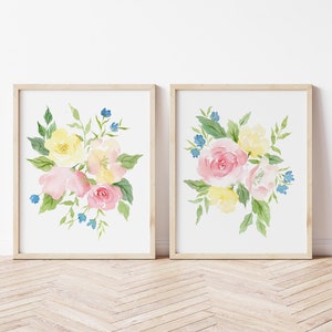 Set of 2 flower paintings, flower paintings, floral paintings, flower artwork, flower wall decor, pair of flower paintings, girls room image 1