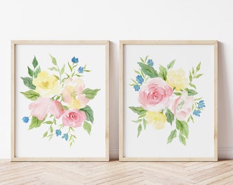 Set of 2 flower paintings, flower paintings, floral paintings, flower artwork, flower wall decor, pair of flower paintings, girls room