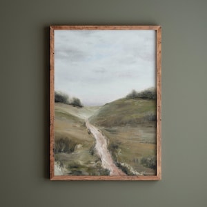 Vintage Inspired landscape, field landscape, outdoorsy decor, landscape painting, mountain lake art, forest artwork, moody country landscape