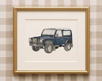 Watercolor Classic Car Print: Vintage Vehicle Wall Art
