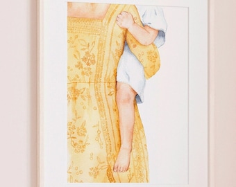 Mother's Embrace Art Print: Watercolor Mom and Baby Nursery Wall Hanging