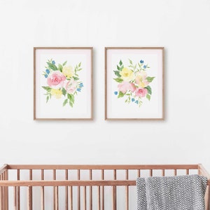 Set of 2 flower paintings, flower paintings, floral paintings, flower artwork, flower wall decor, pair of flower paintings, girls room image 4