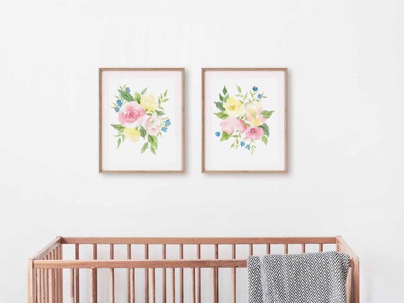 Set of 2 flower paintings, flower paintings, floral paintings, flower artwork, flower wall decor, pair of flower paintings, girls room image 4