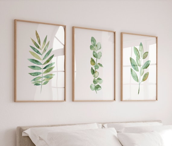 Botanical Watercolor Leaves Print Set: Eucalyptus, Fern, Magnolia