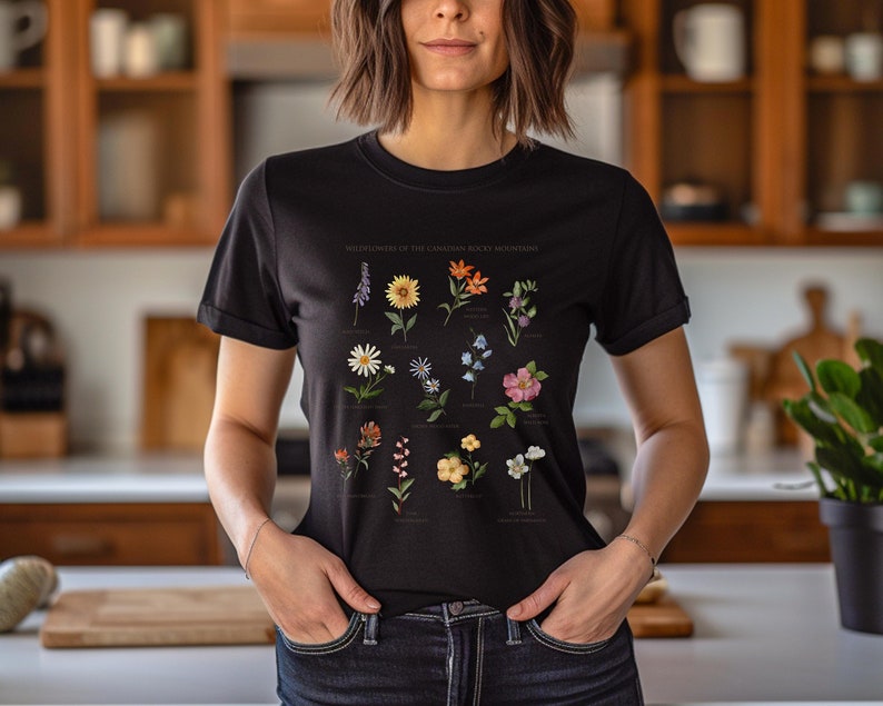 Graphic t-shirt, wildflower tee, flower shirt, botanical shirt, watercolor shirt, floral tshirt, birthday gift, christmas, mountain lover image 1