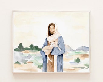 Jesus Druck, Lamm Gottes, Schafe, Religiöse Kunst, Christus Kunst, Jesus Malerei, Ostern Kunstwerk, Aquarell Malerei, Jesus Wandbehang