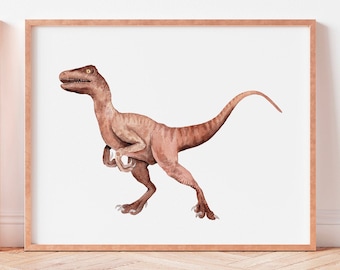 Watercolor Velociraptor Print: Dinosaur Nursery Wall Art