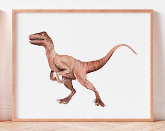 Velociraptor painting, Dinosaur print, watercolor dinosaur, Dinosaur Nursery Prints, Dinosaur Wall Art, Raptor wall decor, Dinosaur art