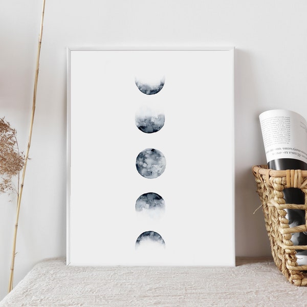 Moon Phases, moon painting, moon wall art, boy nursery art, space theme nursery, moon nursery, moon wall decor, moon art