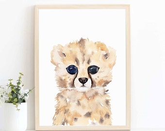 Watercolor Cheetah Animal Nursery Print, Africa, Safari, painting, wall art, decor, kid's, baby room, Savanna, Jungle, baby shower, gift