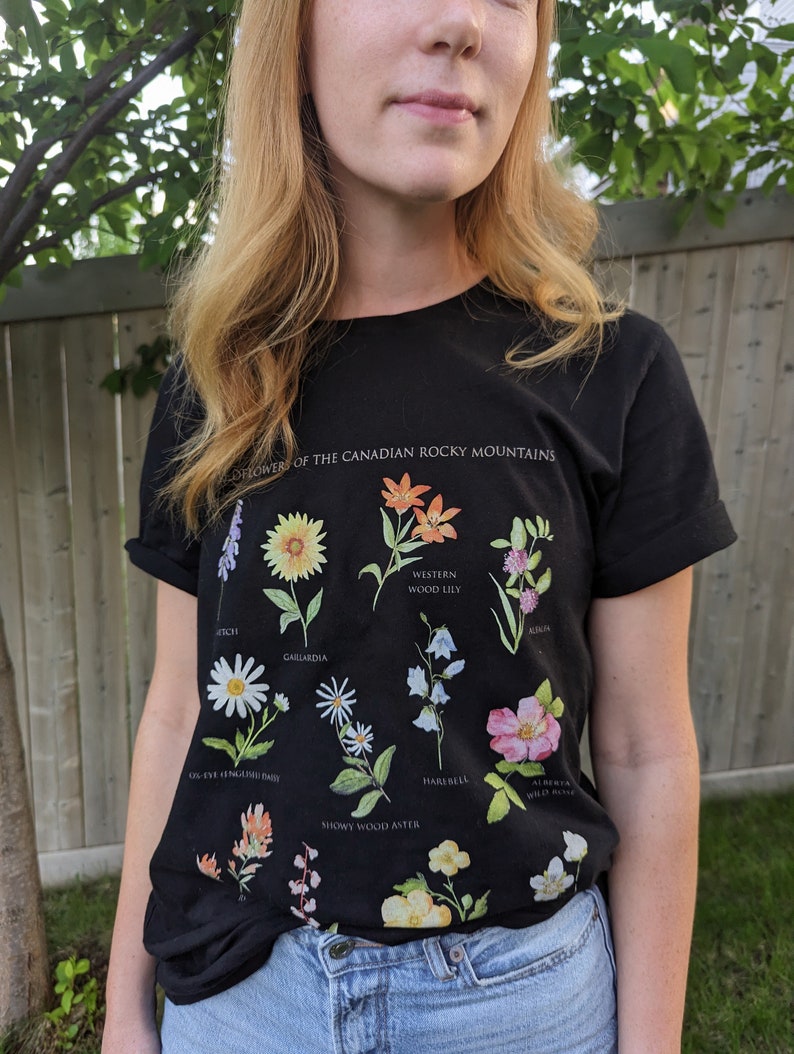 Graphic t-shirt, wildflower tee, flower shirt, botanical shirt, watercolor shirt, floral tshirt, birthday gift, christmas, mountain lover image 5