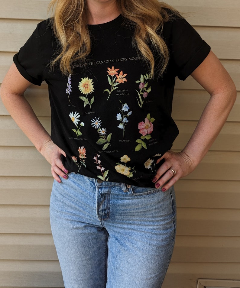 Graphic t-shirt, wildflower tee, flower shirt, botanical shirt, watercolor shirt, floral tshirt, birthday gift, christmas, mountain lover image 4