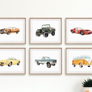 Classic Car Prints, Car wall decor, Car nursery theme, watercolor vehicles, watercolor cars, racecar painting, nursery vehicle wall art