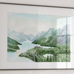 Watercolor Waterton Lake, Waterton Lakes National Park, Art Print, Watercolor, mountains, landscape, alberta, canada, lake, blue, green image 2