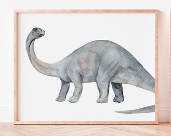 Watercolor Brontosaurus Print: Dinosaur Nursery Wall Art