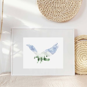 Watercolor eagle, eagle painting, mountain painting, eagle print, watercolour eagle painting, rustic painting, moose wall decor, nursery art