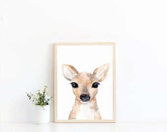 Watercolor Fawn / Deer Print- Woodland Animal Nursery Print /  kids room / deer artwork / illustration / forest animal