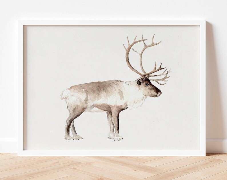 Reindeer Christmas Print Digital Download, Festive Wall Art, Holiday Home Decor Multiple Sizes image 1