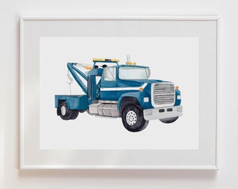 Tow truck painting, emergency vehicle art, tow truck art, emergency vehicle wall hanging, tow truck nursery painting, tow truck wall decor