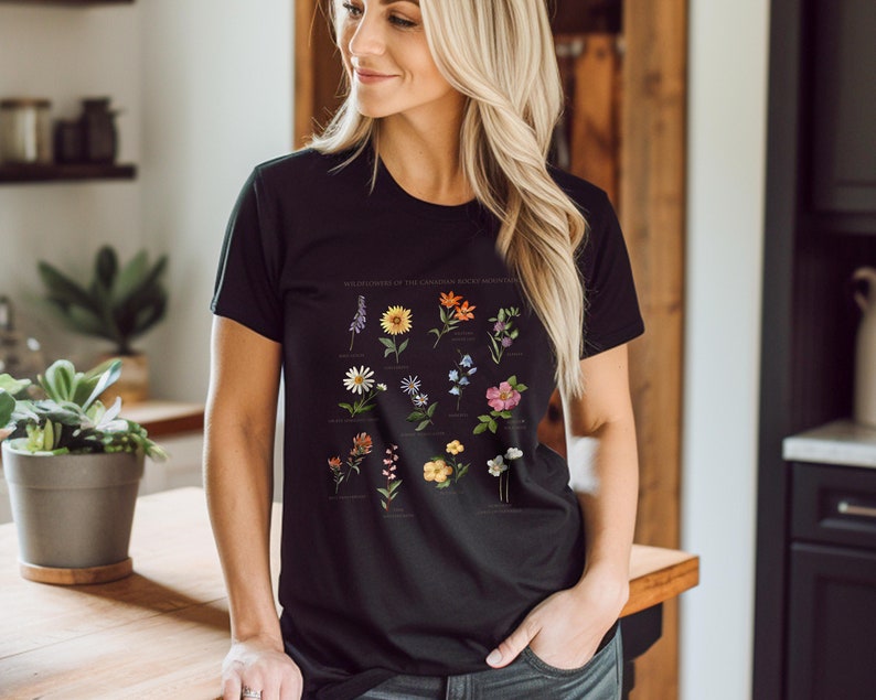 Graphic t-shirt, wildflower tee, flower shirt, botanical shirt, watercolor shirt, floral tshirt, birthday gift, christmas, mountain lover image 3