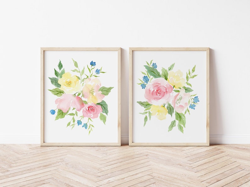 Set of 2 flower paintings, flower paintings, floral paintings, flower artwork, flower wall decor, pair of flower paintings, girls room image 1