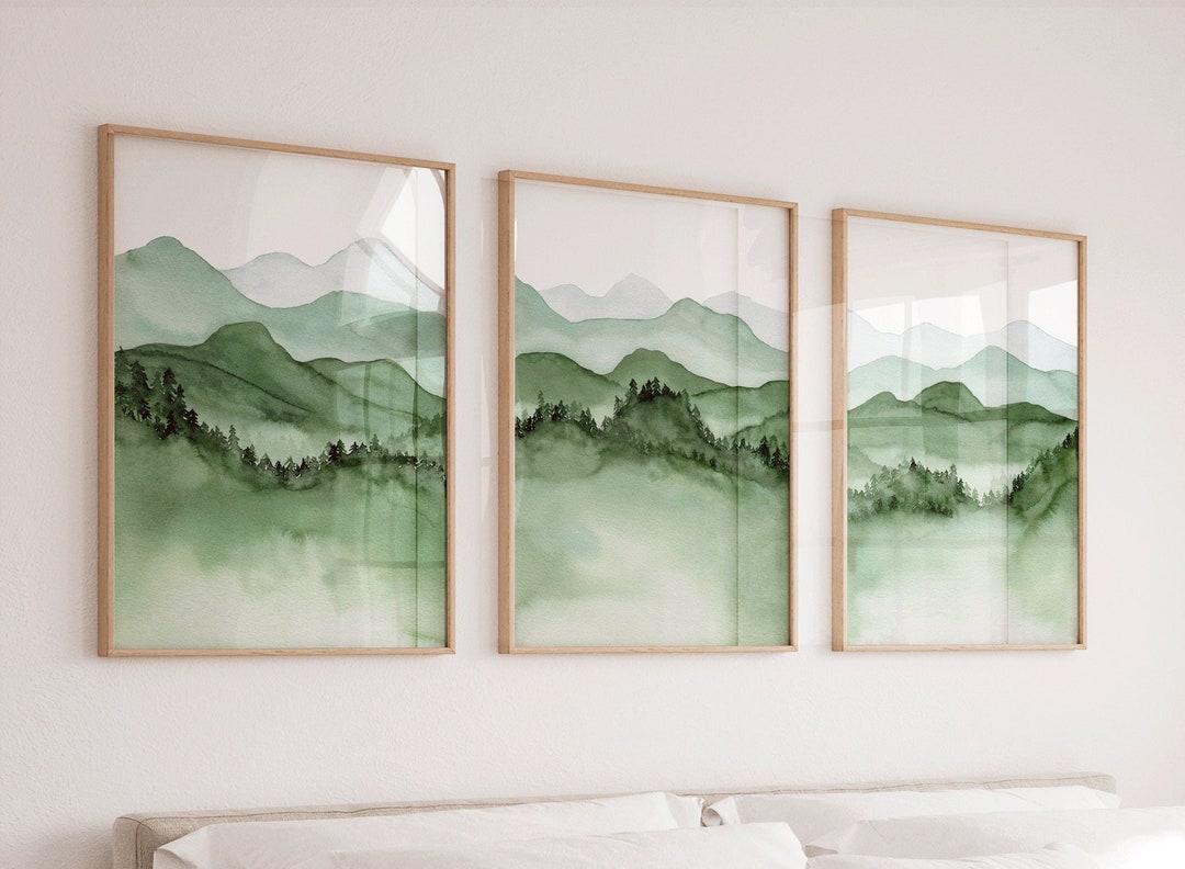 Set of 3, Matching Mountain Art Prints, Mountain Wall Decor, Mountain
