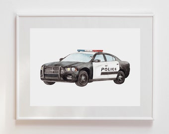 Police car painting, emergency vehicle art, police car art, emergency vehicle wall decor, police car nursery painting, police car wall decor