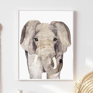 Aquarell Elefant Druck, Elefant Malerei, Safari-Kindergarten, Dschungel-Kinderzimmer, Safari-Kinderzimmer, Tierbilder, Elefant-Wandbehang, Elefant-Kunst