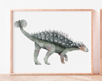 Ankylosaurus Print: Watercolor Dinosaur Wall Art