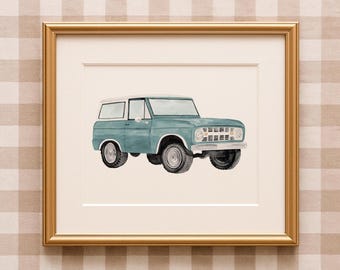 Watercolor Bronco Art Print: Vintage Classic Car Illustration