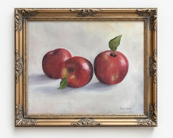 Apple Painting, Apple artwork, Apple oil painting print, Apple decor, fruit painting
